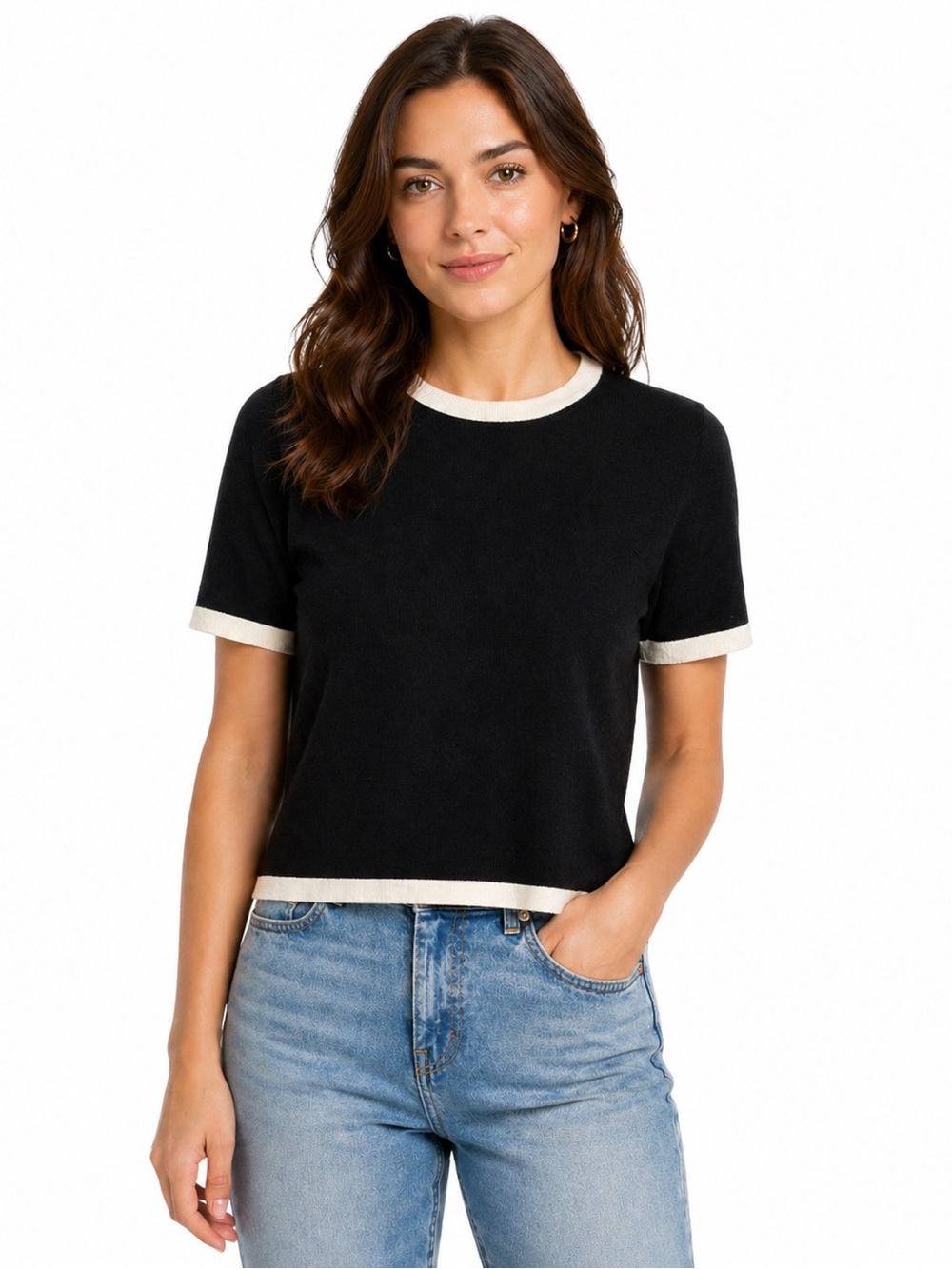 Zara Black and White Short Sleeved Sweater Small